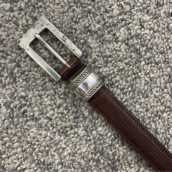 BRIGHTON Dark Brown Genuine Leather Snakeskin Embossed Silver Hardware Belt - Picture 2 of 8